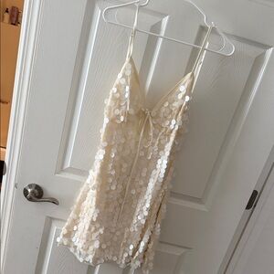 Cream Sequin Slip Dress